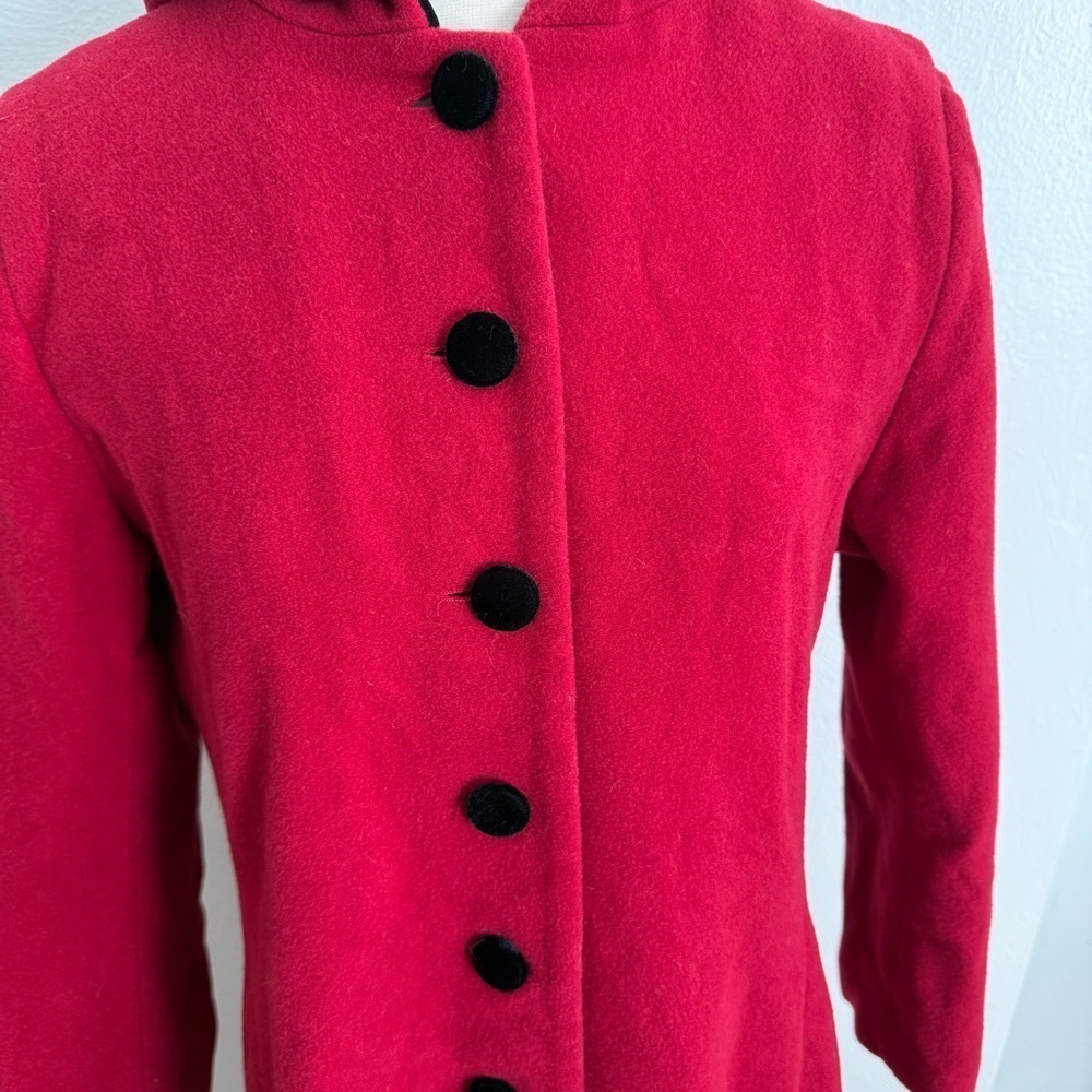 JG Hook 100% Wool Red Coat Black Velvet Inner Hood and Buttons Size 8 - Picture 5 of 16